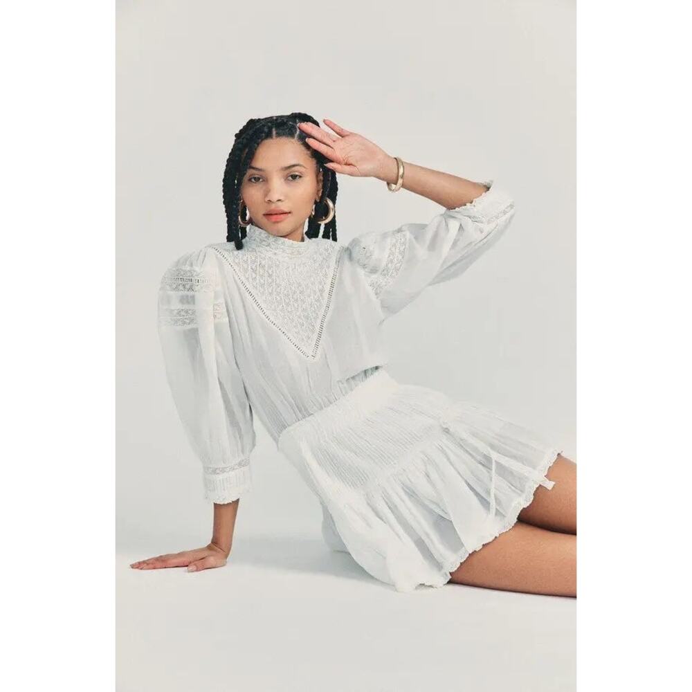 LoveShackFancy Viola Dress Antique White Lace Cotton Prairie Mini S Coquette - Picture 3 of 15